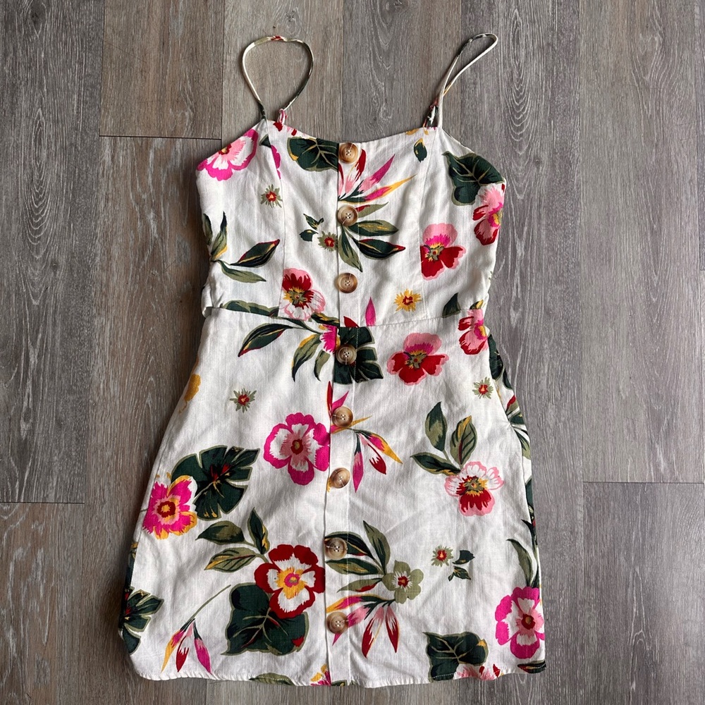 J.O.A. Tropical Breeze White Floral Print Mini Dress, Size Medium - Picture 5 of 8